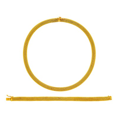 Lot 2131 - Ilias Lalaounis Braided Gold Necklace and Bracelet