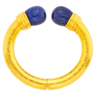 Lot 2135 - Ilias Lalaounis Hammered Gold and Sodalite Necklace and Bangle Bracelet