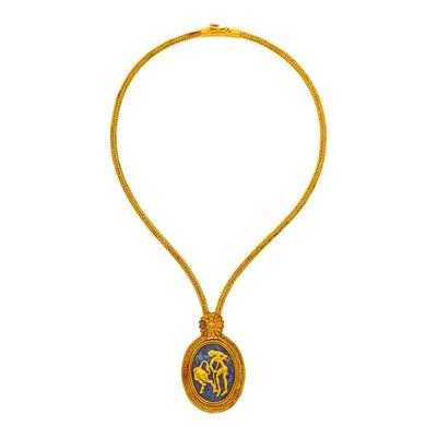 Lot 2128 - Ilias Lalaounis Gold and Sodalite 'Shield of Achilles' Pendant-Necklace