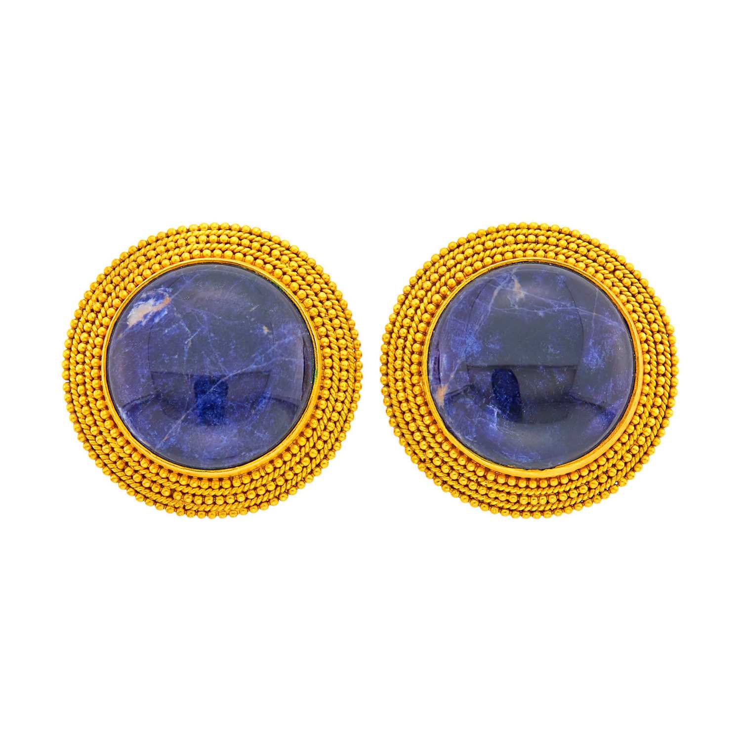 Lot 2134 - Ilias Lalaounis Pair of Gold and Sodalite Earclips