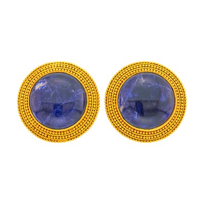 Lot 2134 - Ilias Lalaounis Pair of Gold and Sodalite Earclips