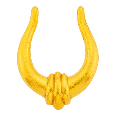 Lot 2129 - Ilias Lalaounis Hammered Gold Clip-Brooch