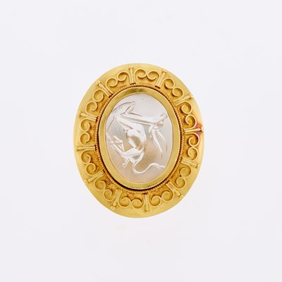 Lot 3014 - Ilias Lalaounis Gold and Carved Rock Crystal Intaglio Ring