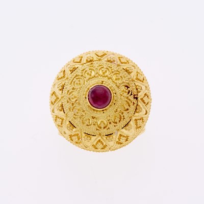 Lot 3016 - Ilias Lalaounis High Karat Gold and Cabochon Ruby 'Byzantine' Dome Ring