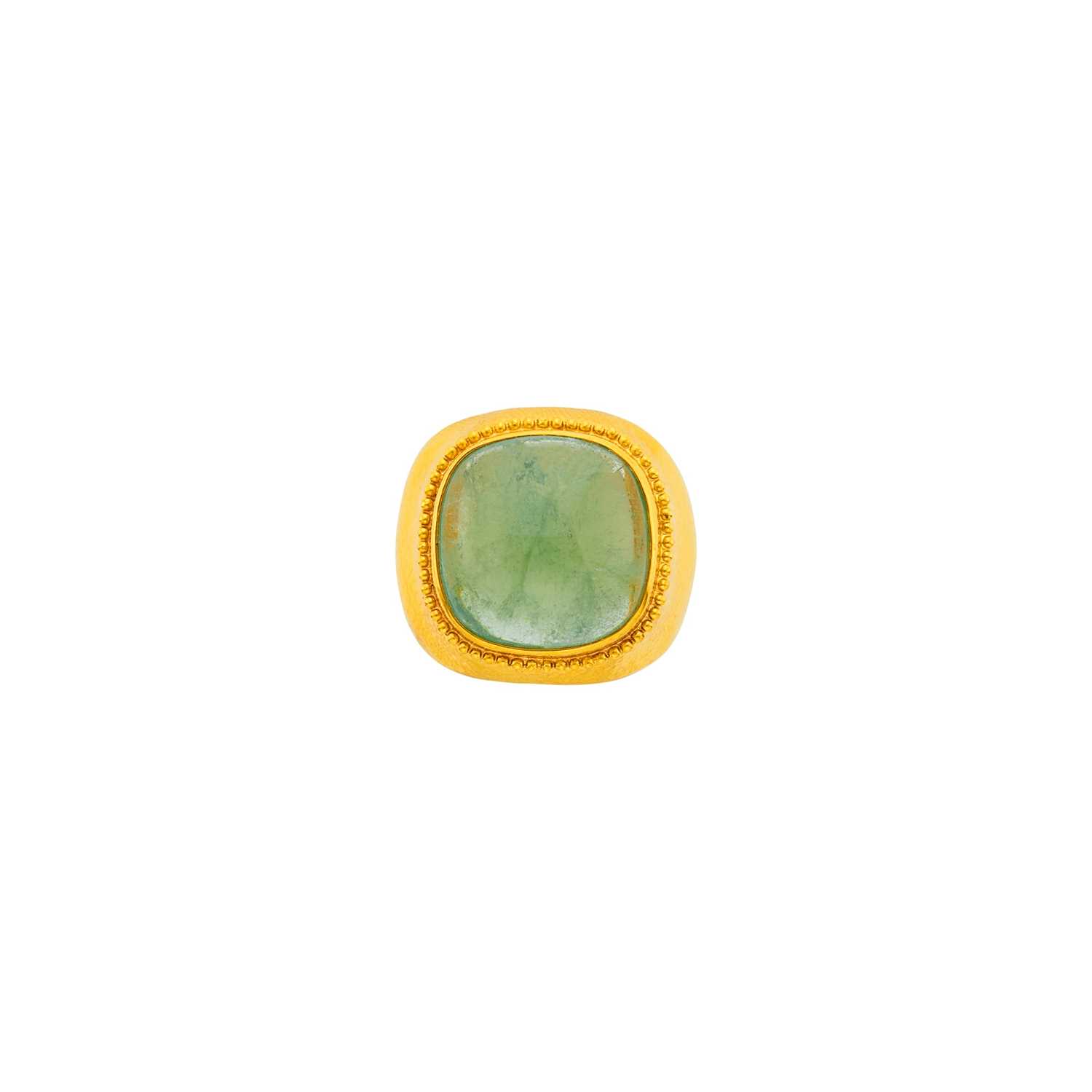 Lot 2119 - Ilias Lalaounis Gold and Cabochon Green Beryl Ring