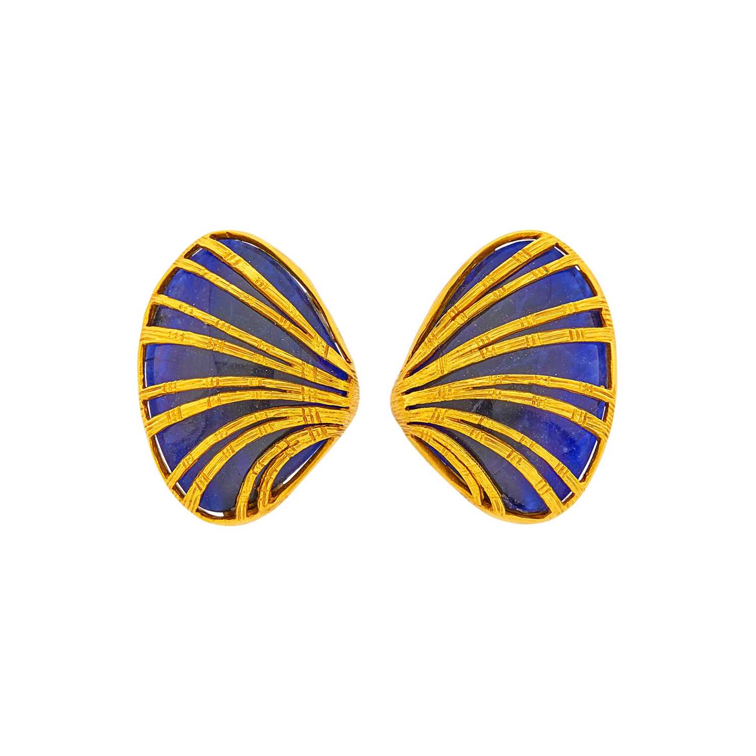 Lot 2127 - Ilias Lalaounis Pair of Gold and Sodalite Earclips