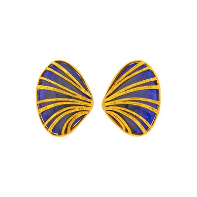 Lot 2127 - Ilias Lalaounis Pair of Gold and Sodalite Earclips