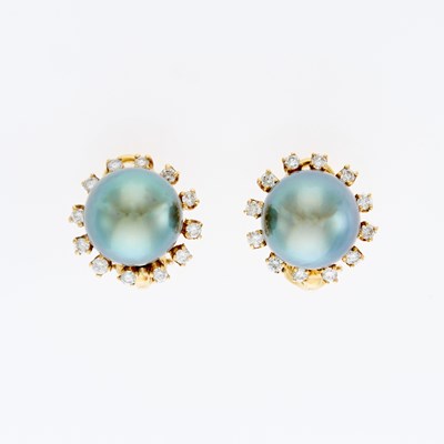 Lot 3249 - Pair of Gold, Gray Tahitian Cultured Pearl and Diamond Earclips
