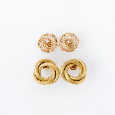 Lot 3216 - Two Pairs of Gold and Diamond Earrings
