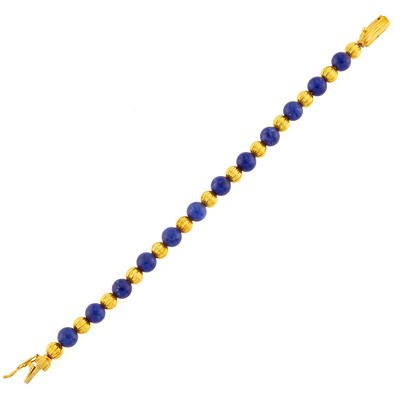 Lot 3024 - Ilias Lalaounis Gold and Lapis Bead Bracelet