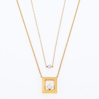 Lot 3218 - Two Gold and Diamond Pendant-Necklaces