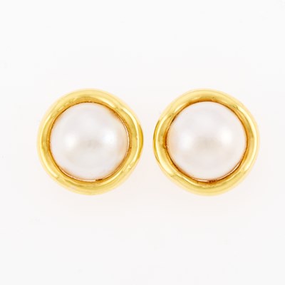 Lot 3108 - Cellino Pair of Gold and Mabé Pearl Earclips