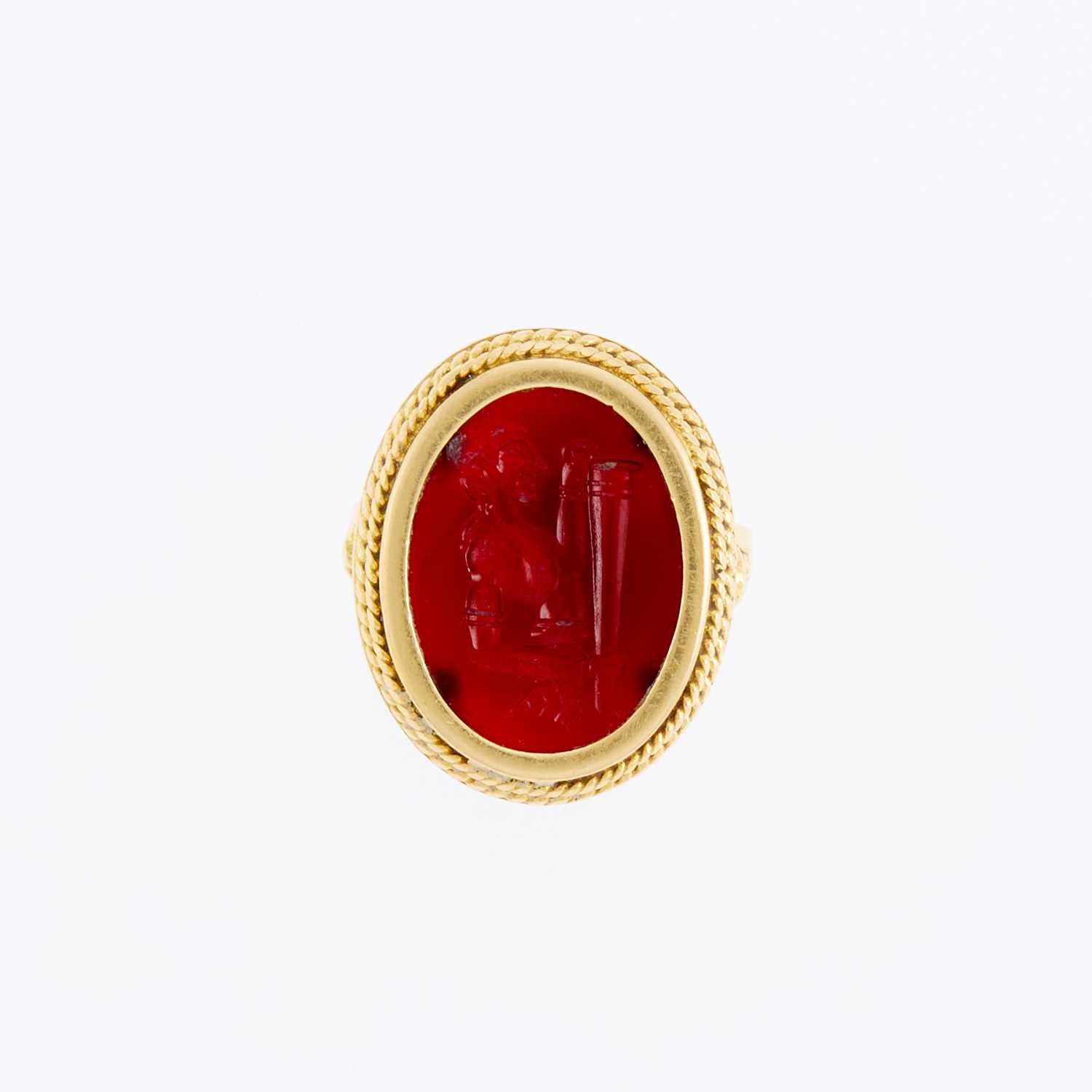 Lot 3006 - Ilias Lalaounis Gold and Carnelian Intaglio Ring