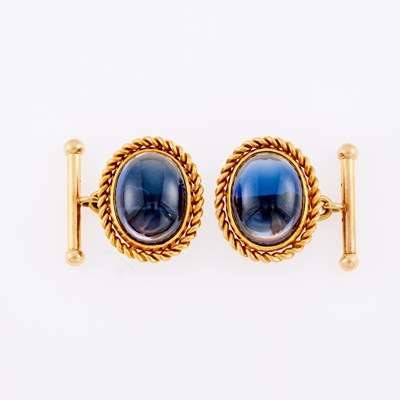 Lot 3079 - Pair of Gold and Blue Glass Cufflinks