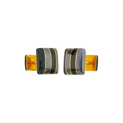 Lot 2096 - Angela Cummings Pair of Gold, Black Jade and Hematite Cufflinks