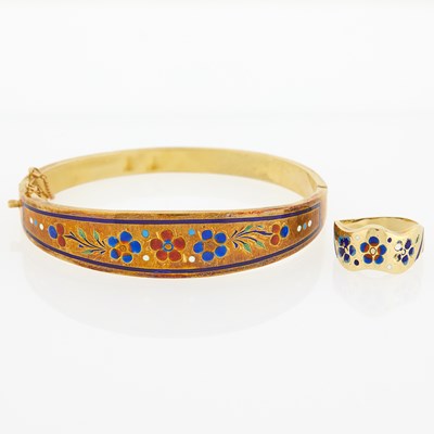 Lot 3228 - Gold and Enamel Bangle Bracelet and Ring