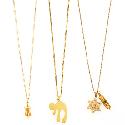 Lot 3251 - Three Gold Chain Necklaces with Charms