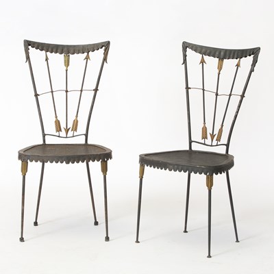 Lot 315 - Pair of French Parcel Gilt and Painted Metal Side Chairs