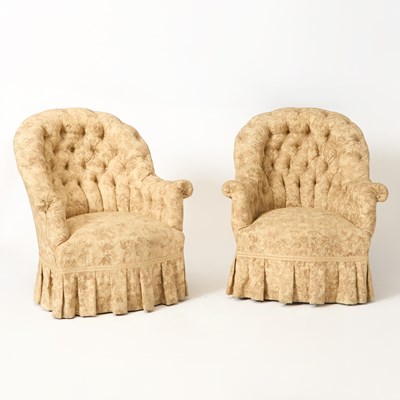 Lot 364 - Pair of Victorian Style Tufted Back Armchairs