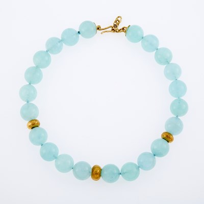 Lot 3038 - Gold and Aquamarine Bead Necklace