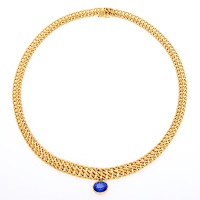 Lot 3309 - Gold and Tanzanite Pendant-Necklace