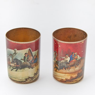 Lot 98 - Pair of Russian Lacquered Silver Cups