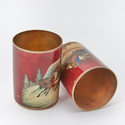 Lot 98 - Pair of Russian Lacquered Silver Cups