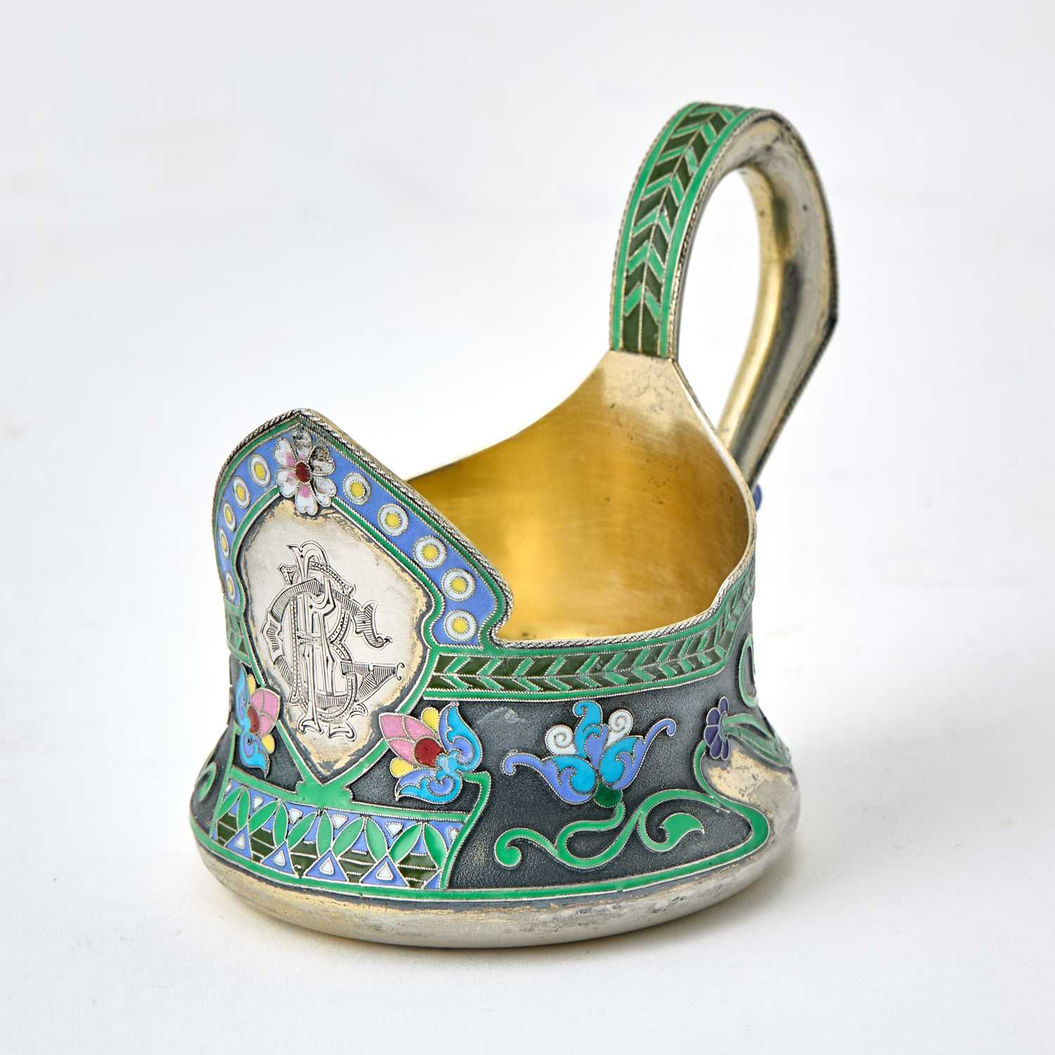 Lot 90 - Russian Silver-Gilt and Cloisonné Enamel Tea Glass Holder