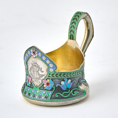 Lot 90 - Russian Silver-Gilt and Cloisonné Enamel Tea Glass Holder