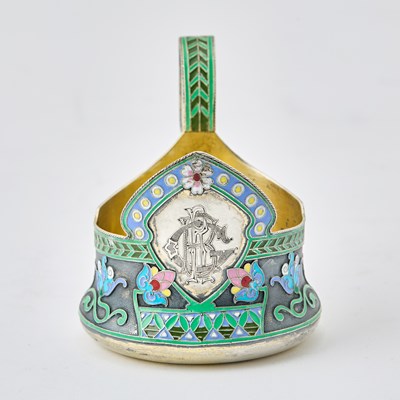 Lot 90 - Russian Silver-Gilt and Cloisonné Enamel Tea Glass Holder