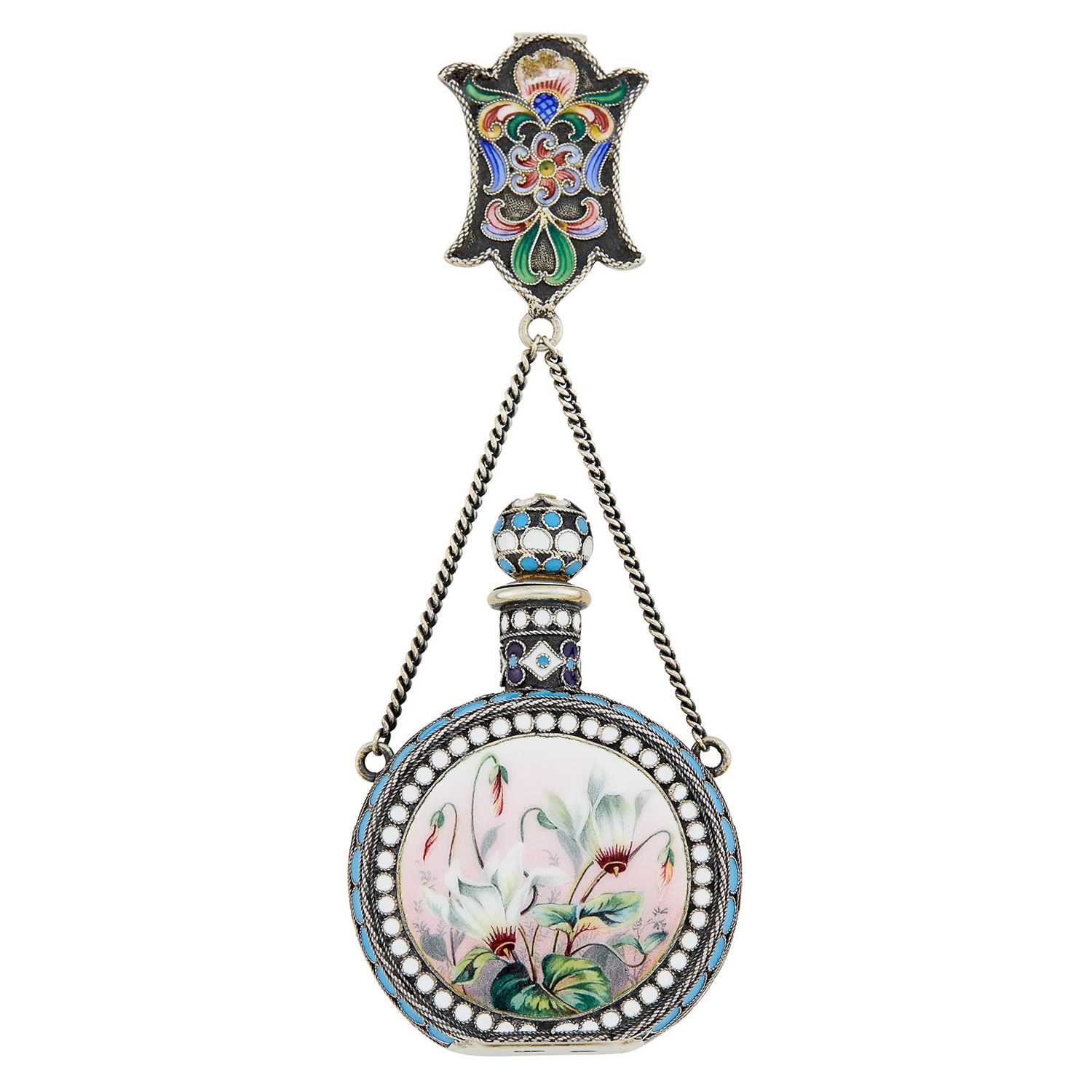 Lot 78 - Russian Silver-Gilt, En Plein and Cloisonné Enamel Scent Bottle