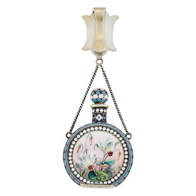 Lot 78 - Russian Silver-Gilt, En Plein and Cloisonné Enamel Scent Bottle