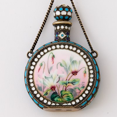 Lot 78 - Russian Silver-Gilt, En Plein and Cloisonné Enamel Scent Bottle