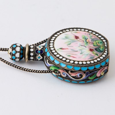 Lot 78 - Russian Silver-Gilt, En Plein and Cloisonné Enamel Scent Bottle