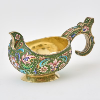 Lot 200 - Russian Silver-Gilt and Cloisonné Enamel Kovsh