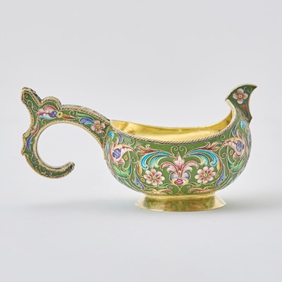 Lot 200 - Russian Silver-Gilt and Cloisonné Enamel Kovsh