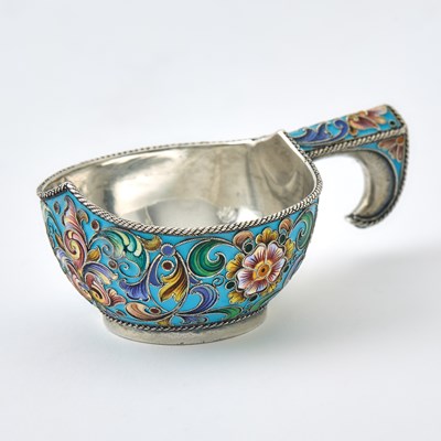Lot 196 - Russian Silver-Gilt and Cloisonné Enamel Small Kovsh