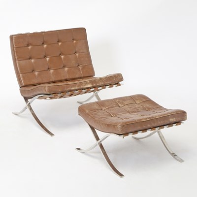 Lot 322 - Mies van der Rohe for Knoll Upholstered and Chrome "Barcelona" Chair and Ottoman