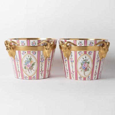 Lot 666 - Pair of Thomas Goode Sevres Style Hand-Painted Porcelain Cache Pots