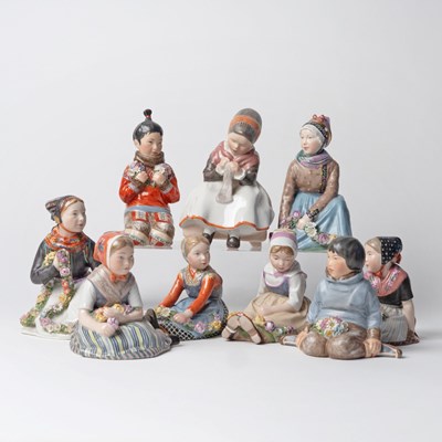 Lot 672 - Group of Nine Royal Copenhagen Porcelain Figures of Danish Children in Regional Costume