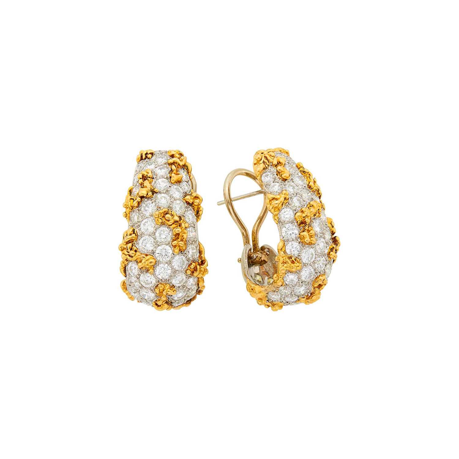Lot 161 - Ruser Pair of Platinum, Gold and Diamond Earrings