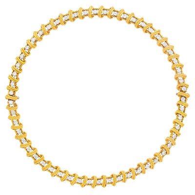 Lot 116 - Ruser Pair of Gold Gold, Platinum and Diamond Bracelets/Necklace Combination