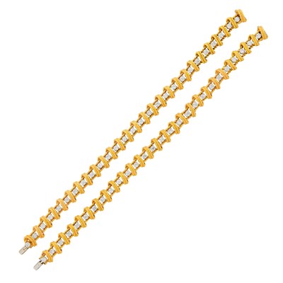 Lot 116 - Ruser Pair of Gold Gold, Platinum and Diamond Bracelets/Necklace Combination