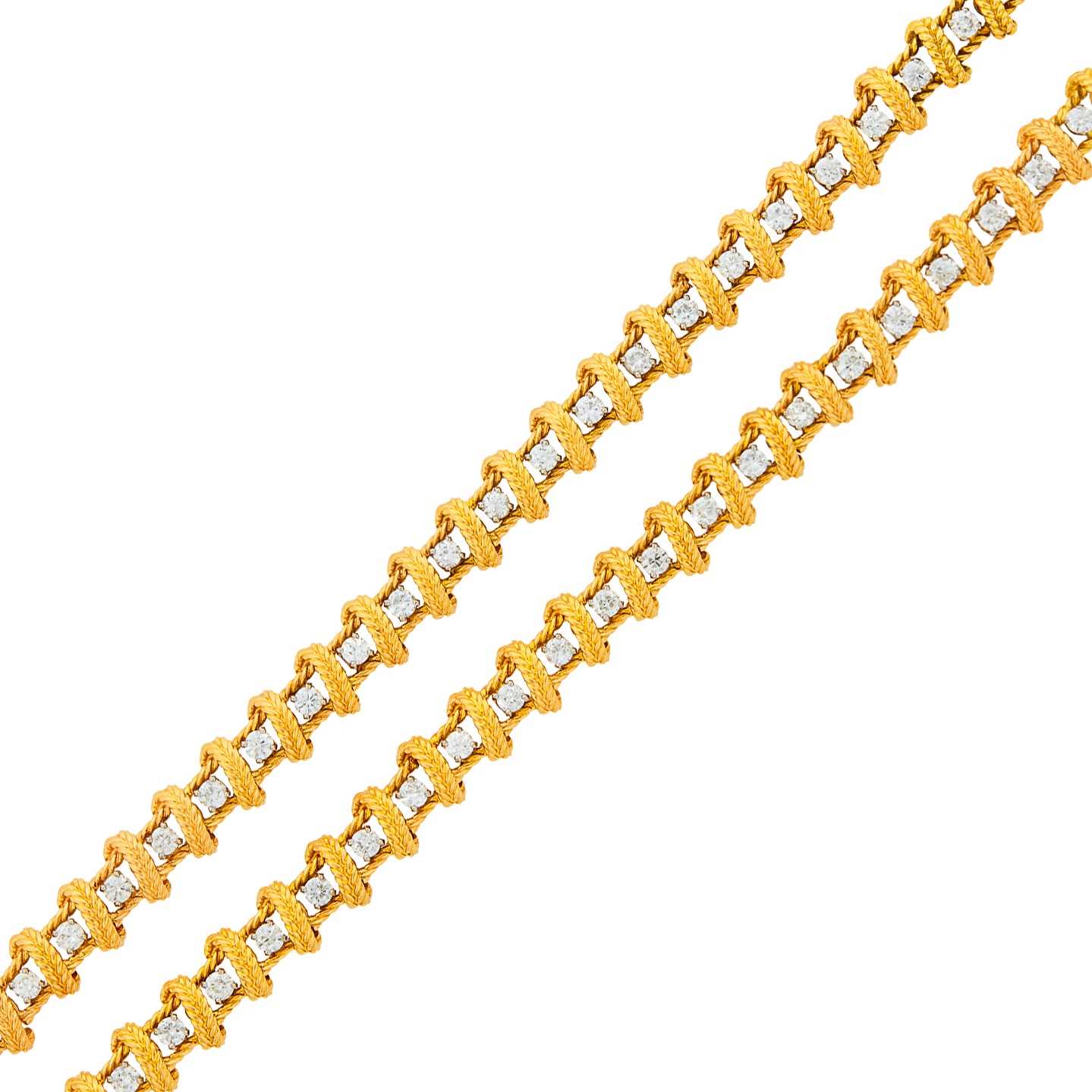 Lot 116 - Ruser Pair of Gold Gold, Platinum and Diamond Bracelets/Necklace Combination