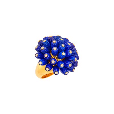Lot 109 - Cartier Gold, Lapis and Diamond 'Nouvelle Vague' Ring, France