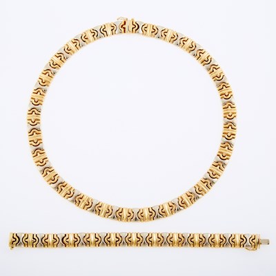 Lot 3068 - Two-Color Gold Link Necklace and Bracelet