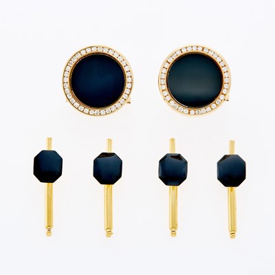 Lot 3299 - Gold, Black Onyx and Diamond Dress Set