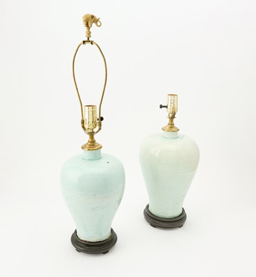 Lot 191 - Pair of Chinese Pale Blue Glazed Ceramic Vases