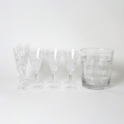 Lot 687 - Group of Ralph Lauren Glass "Glen Plaid" Pattern Table Articles