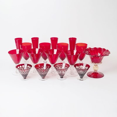 Lot 689 - Group of Ruby and Clear Glass Table Articles